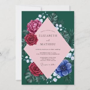Smaragd Magenta Tropische Eukalyptus-Hochzeit Einladung