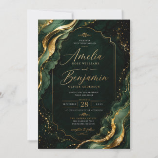 Smaragd-Marmor & Gold Luxus-Hochzeitseinladung Einladung