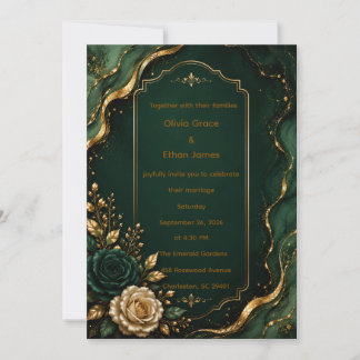 Smaragd-Marmor & Gold Luxus-Hochzeitseinladung Einladung