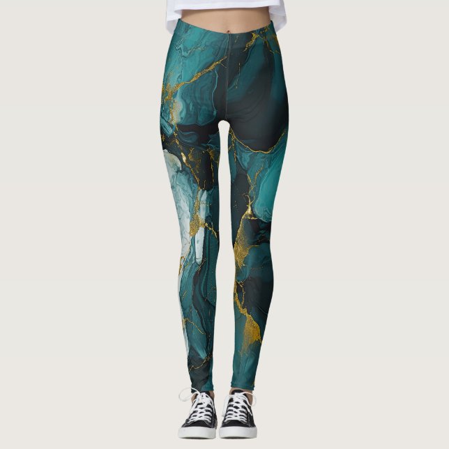 Smaragd-Marmor mit goldenen Adern Leggings (Vorderseite)