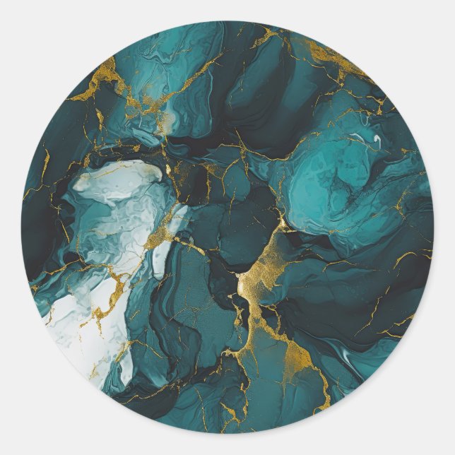 Smaragd-Marmor mit goldenen Adern Runder Aufkleber (Vorderseite)