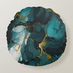 Smaragd-Marmor mit goldenen Adern Rundes Kissen