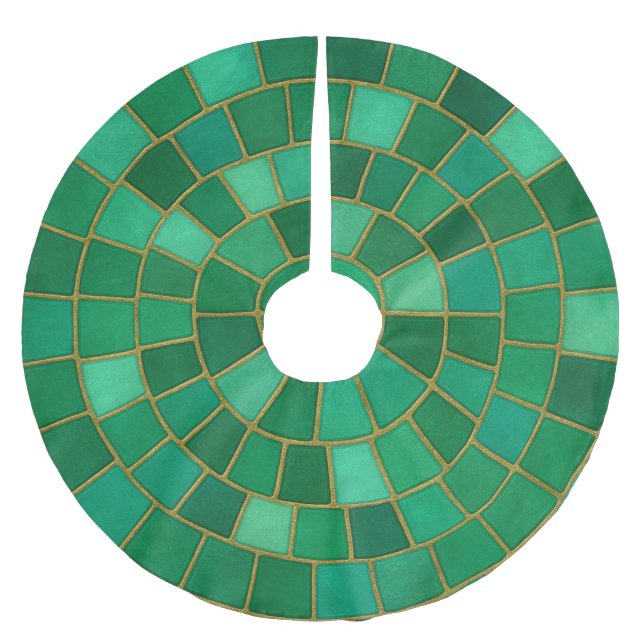 Smaragd-Mosaik-Kreismuster-Kunst Polyester Weihnachtsbaumdecke (Vorderseite)