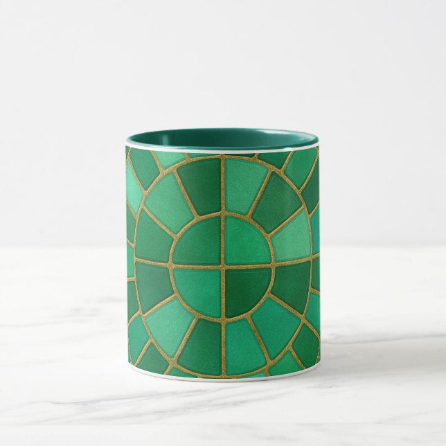 Smaragd-Mosaik-Kreismuster-Kunst Tasse (Zentrum)