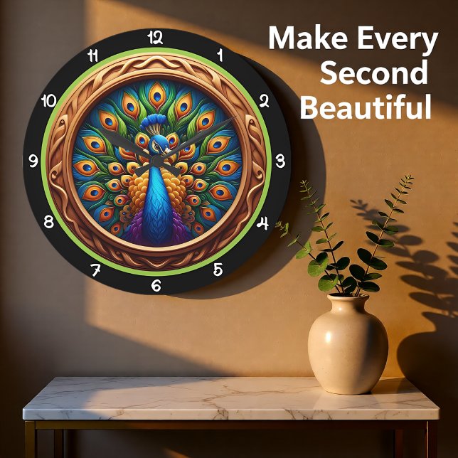 Smaragd-Pfau Strahlendes Erbe Große Wanduhr (Von Creator hochgeladen)
