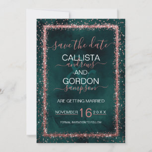 Smaragd-Roségold-bestreutes Konfetti Hochzeit Save The Date