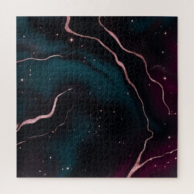 Smaragd-Roségold-Galaxie-Marmor-Muster Puzzle (Vertikal)