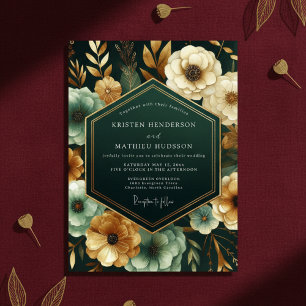 Smaragd-Schwermütige Florale Hochzeitsromanze Einladung