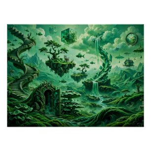 Smaragd-Träume Surrealistische Landschaft Grüntöne Poster