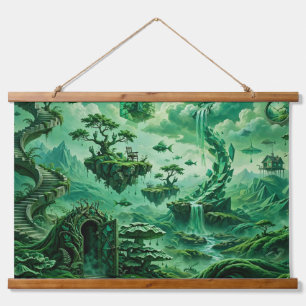 Smaragd-Träume Surrealistische Landschaft Grüntöne Wandteppich Mit Holzrahmen