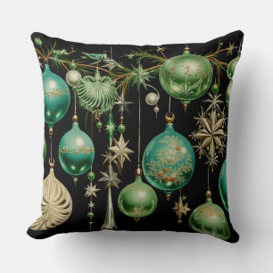 Smaragd- und Blaugrüne Vintage-Ornament-Girlande Kissen