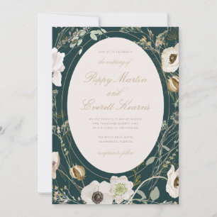 Smaragd- und cremefarbene Wildblumen-Hochzeitseinl Einladung