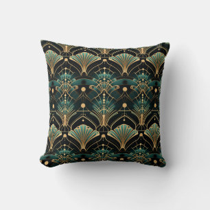 Smaragd- und Gold-Art-Deco-inspirierter Fächer Kissen