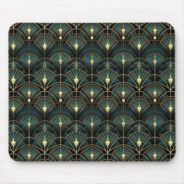 Smaragd- und Gold-Art-Deco-Muster Mousepad (Vorne)