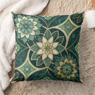 Smaragd- und Gold-Blumenmandala - Ornamental Kissen