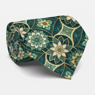 Smaragd- und Gold-Blumenmandala - Ornamental Krawatte