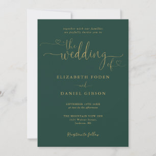Smaragd und Gold Herz Schrift QR Code Hochzeit Einladung