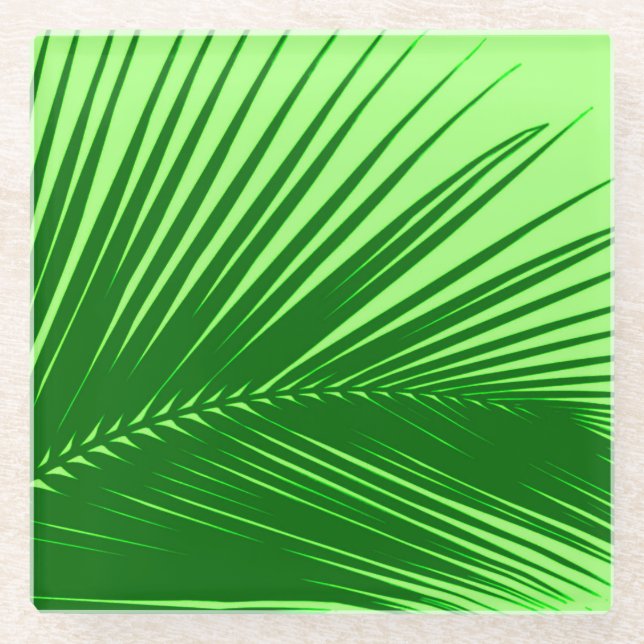 Smaragd- und Limones Grün des Palmblattes - Glasuntersetzer (Vorderseite)