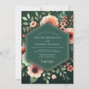 Smaragd- und Pfirsich-Üppige Botanische Hochzeit Einladung