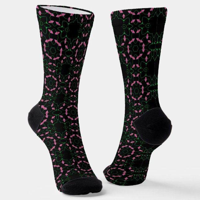 Smaragd- und Rosa-Kaleidoskop Socken (Gewinkelt)