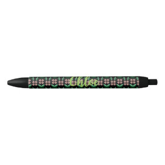 Smaragd- und Rosé-Blumenmuster Stift
