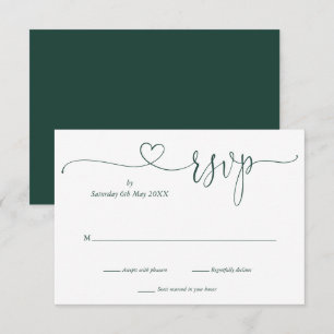 Smaragd- und Weiß-Schrift-Herz-RSVP-Karte RSVP Karte