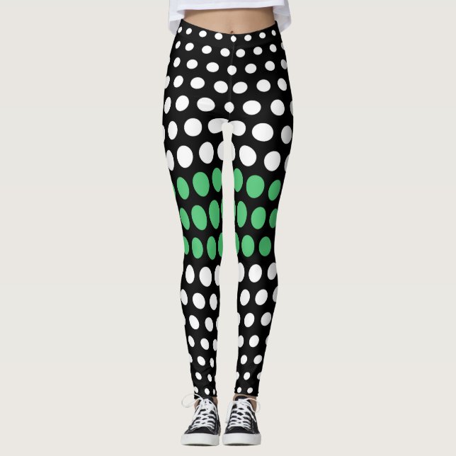 Smaragd und White Polka Dot Pattern Leggings (Vorderseite)