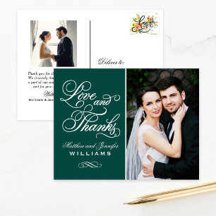 Smaragd-Verzierte-Hochzeitsfoto Liebe und Dank Postkarte