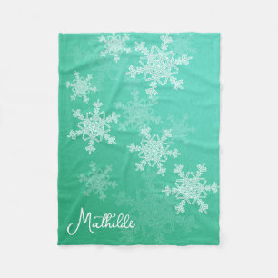 Smaragd Weiße Schneeflocken Minimalistischer Weihn Fleecedecke