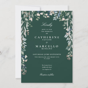 Smaragd-Wildblumen-Aquarell-Blumenhochzeit Einladung