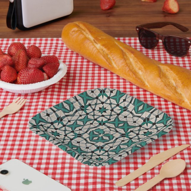 Smaragdachse abstraktes geometrisches Muster 1284 Pappteller (Picknick)