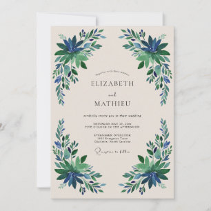 Smaragdblaue Blumenhochzeit Einladung