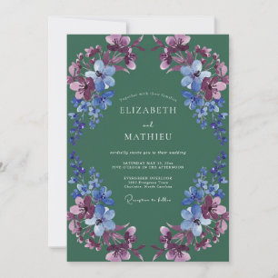 Smaragdblaue Florale Hochzeitsromanze Einladung