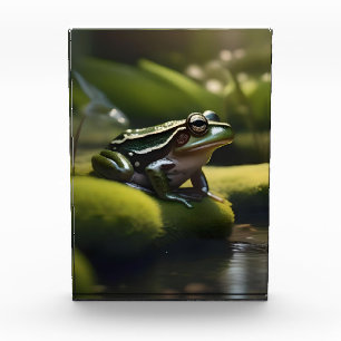Smaragde Stille: Ein grüner Frosch am Fluss Fotoblock