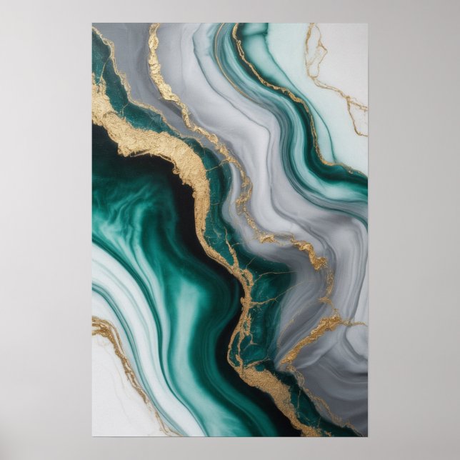 Smaragde Venen: Abstrakter Marmorfluss ✨ 💚 🖤 Poster (Vorne)