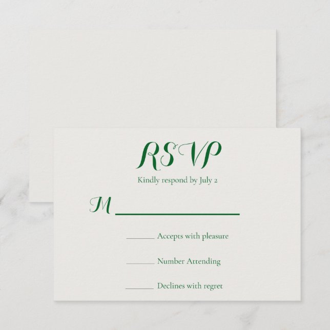 Smaragdfarbene Hochzeit RSVP Karte (Vorne/Hinten)