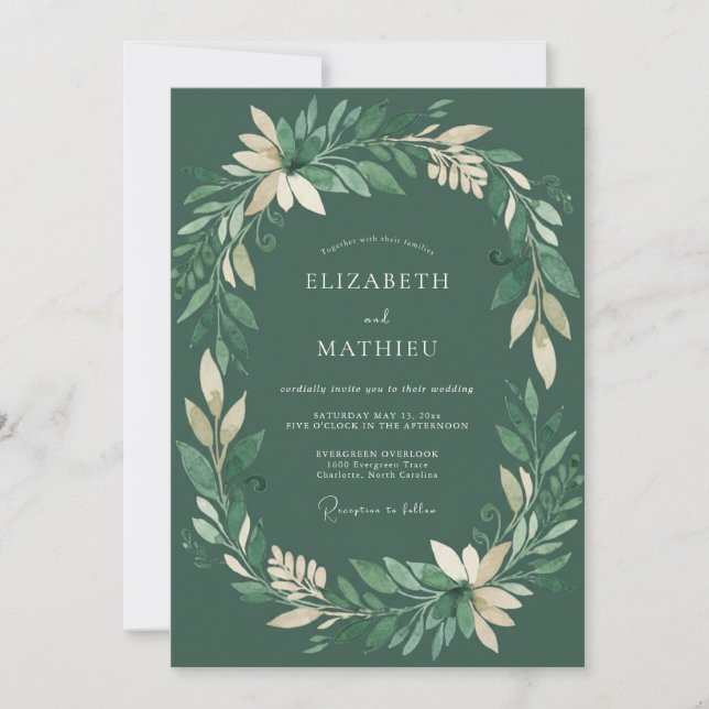 Smaragdfarbenes Eukalyptus-Hochzeit Einladung (Vorderseite)