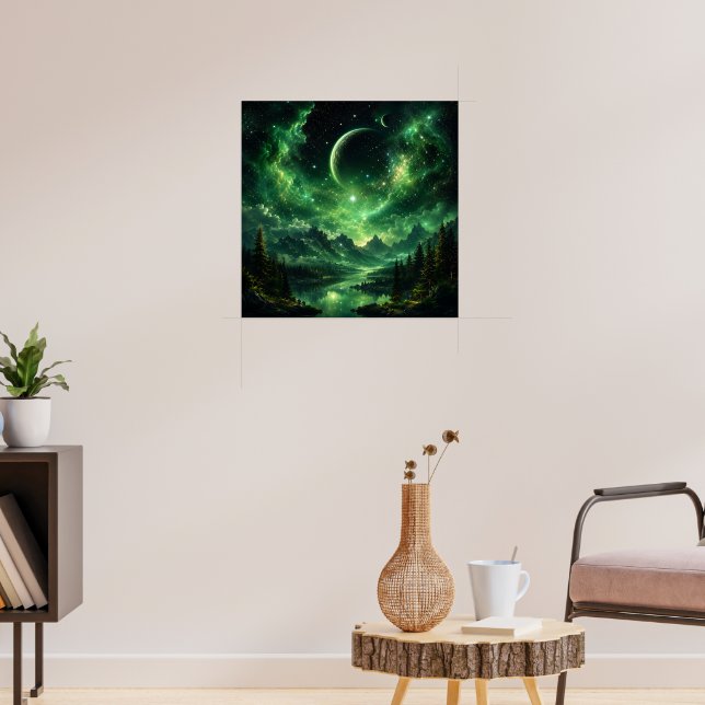 Smaragdgalaxie Nachthimmel über Bergwald Poster (Wohnzimmer 3)