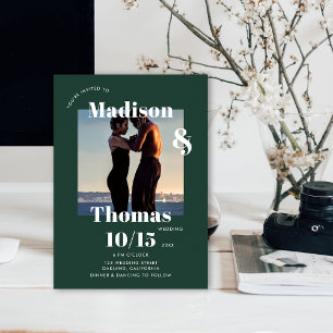Smaragdgrün 1 Foto Bold Minimalistische Hochzeit Einladung