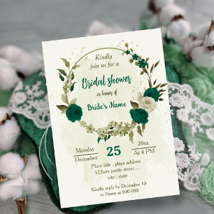 smaragdgrün-beige Blume Brautparty Einladung