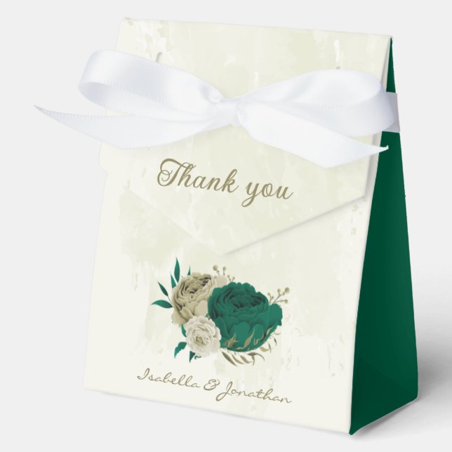 Smaragdgrün-beige-Blume Hochzeit Geschenkschachtel (Vorderseite)