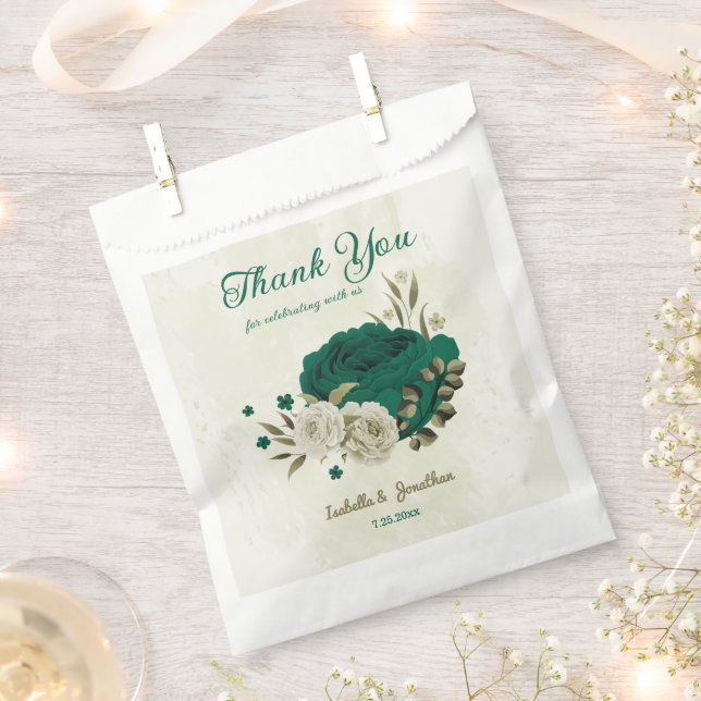 Smaragdgrün-beige-Blume Hochzeit Geschenktütchen (Ausgeschnitten)