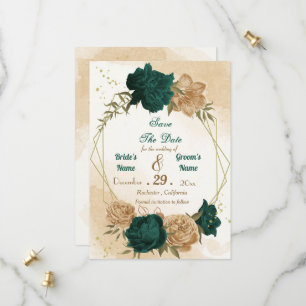 Smaragdgrün-beige-goldgelb Save The Date