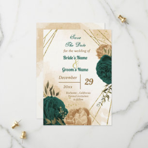 Smaragdgrün-beige-goldgelb Save The Date