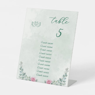 Smaragdgrün & Blush-Rosen-Hochzeitstischnummer Sockelschild