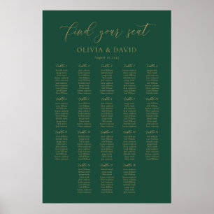 Smaragdgrün Elegant 18 Tische Sitzplan Poster