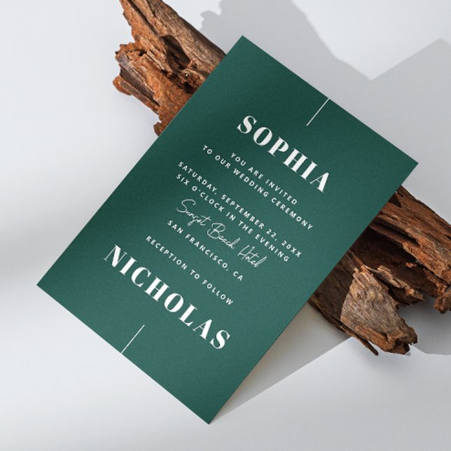 Smaragdgrün Elegant minimalistische Hochzeit QR Co Einladung (Von Creator hochgeladen)