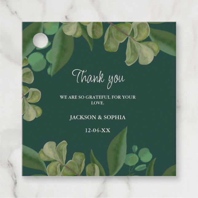 Smaragdgrün Elegante rustikale Blätter üppig Geschenkanhänger (Vorderseite)