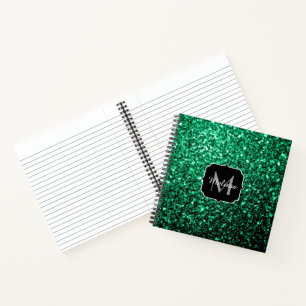 Smaragdgrün falscher Glitter funkelt Monogramm Notizbuch