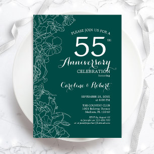 Smaragdgrün Floral 55. Jubiläum Einladung
